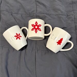 Festive Red and White Snowflake Mug Trio